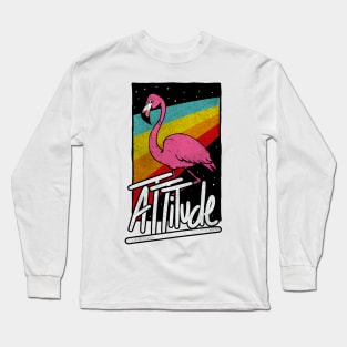 Flamingo Attitude Vintage Rainbow Funny Illustration Long Sleeve T-Shirt